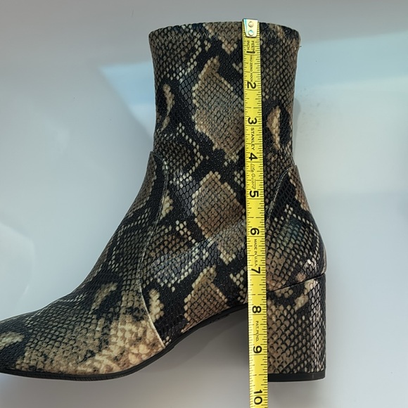 Stuart Weitzman Tan and Black Snake-Print Block Heel Ankle Boots - Picture 7 of 9
